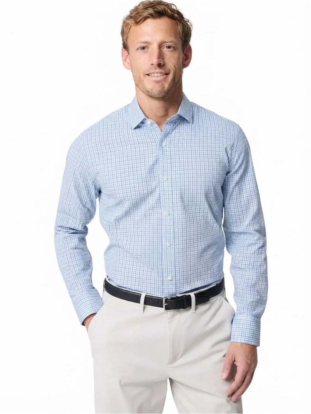 J. Crew Slim Fit Light Blue Micro-Check Dress Shirt
